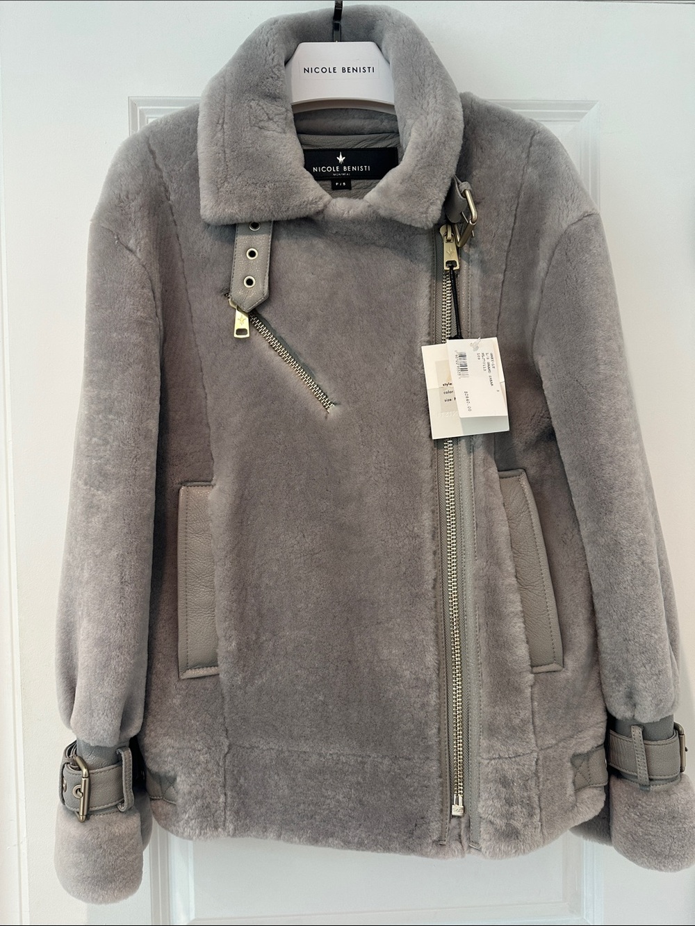 Lamb Shearling NWT Nicole Benisti down grey Jacket